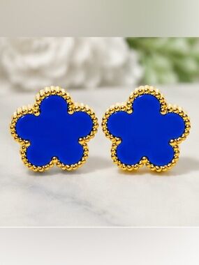 Gold Plated Blue Clover Stainless Steel Stud Earrings| 💙✨